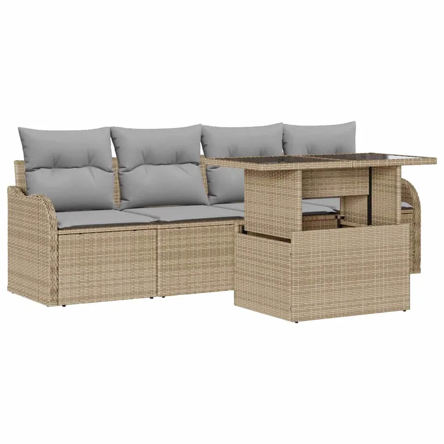 Ensemble de canapé de jardin 5 pcs Beige Poly rotin - 2
