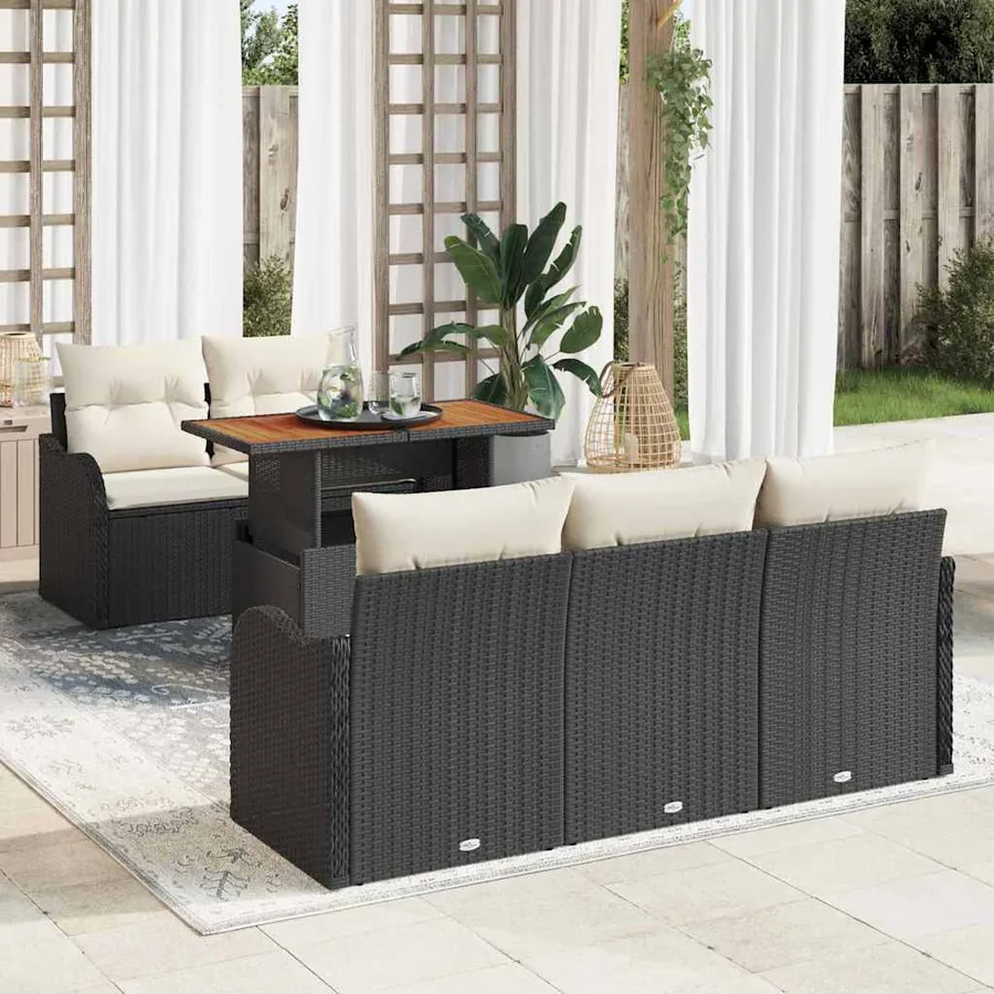 Ensemble de canapé de jardin 6 pcs Noir Poly rotin