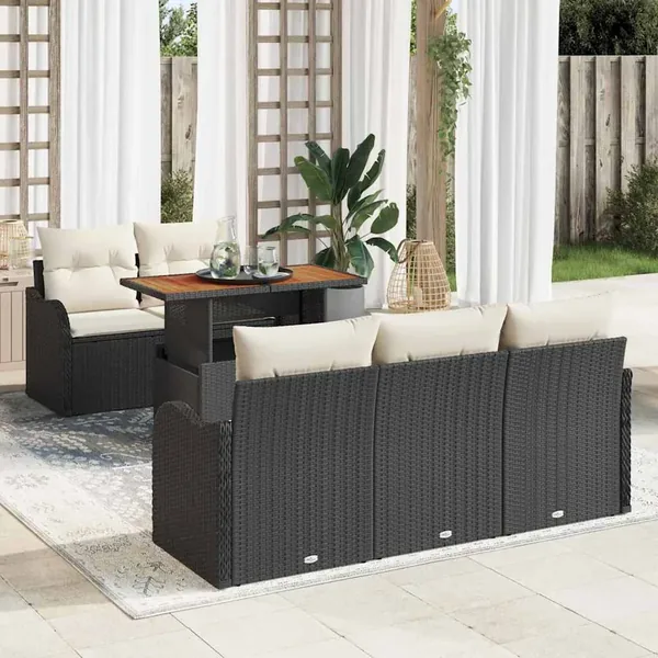Ensemble de canapé de jardin 6 pcs Noir Poly rotin