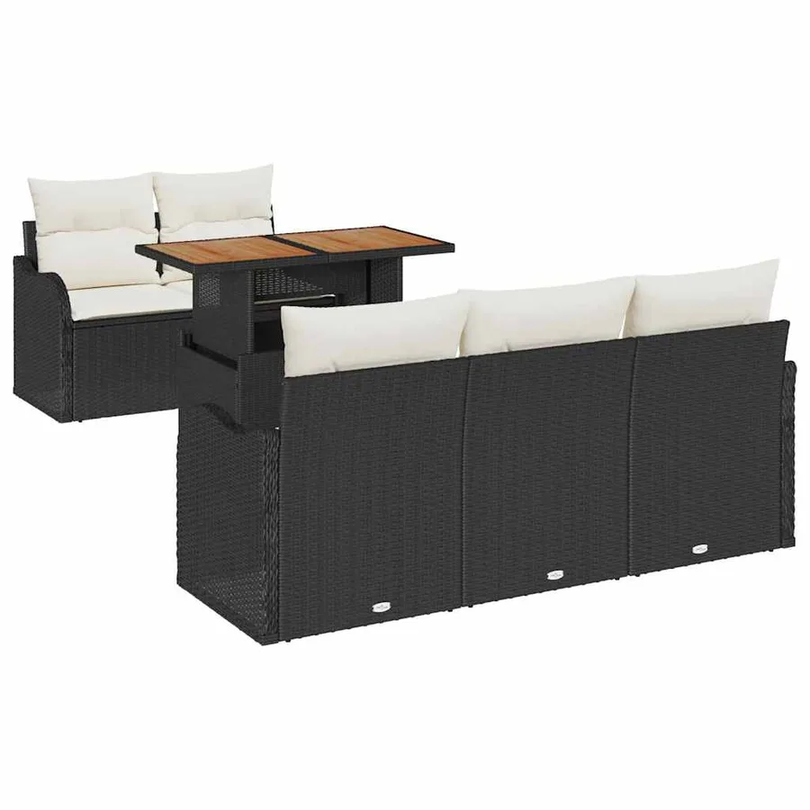 Ensemble de canapé de jardin 6 pcs Noir Poly rotin - 2