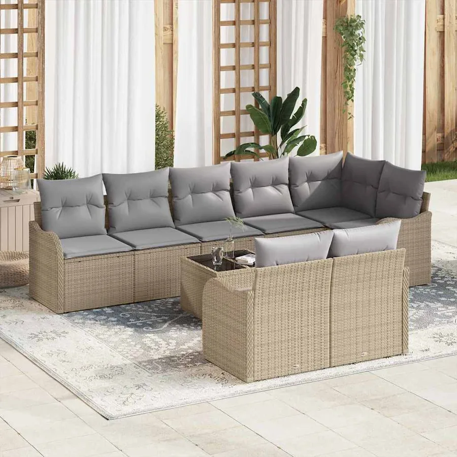 Ensemble de canapé de jardin 9 pcs Beige polyrotin
