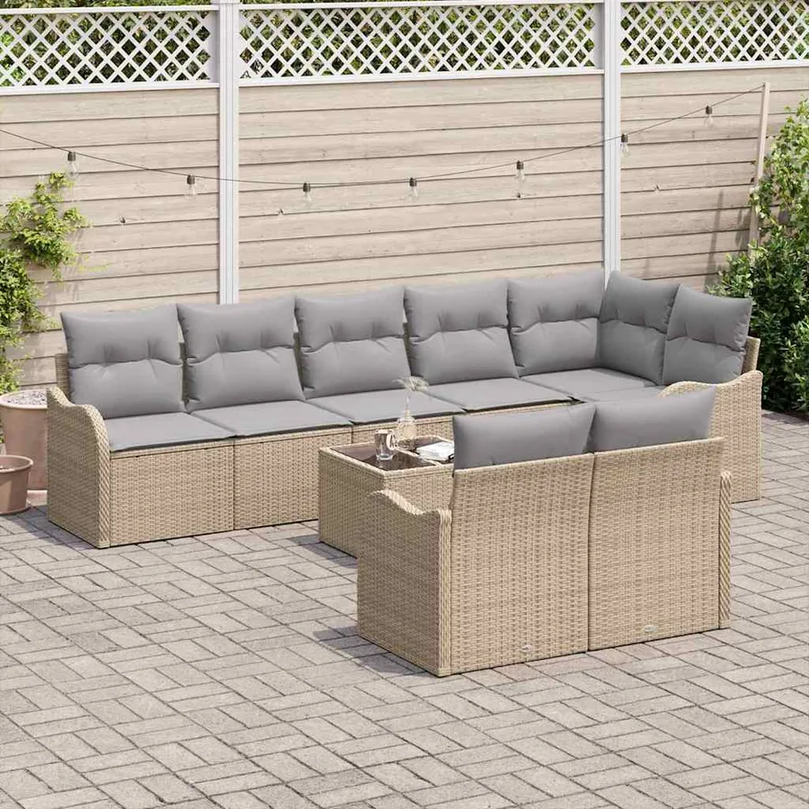Ensemble de canapé de jardin 9 pcs Beige polyrotin - 3