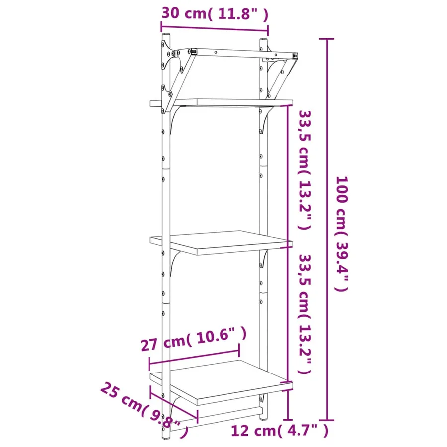 Étagères murales à 3 niveaux avec barres 2 pcs sonoma gris - 9
