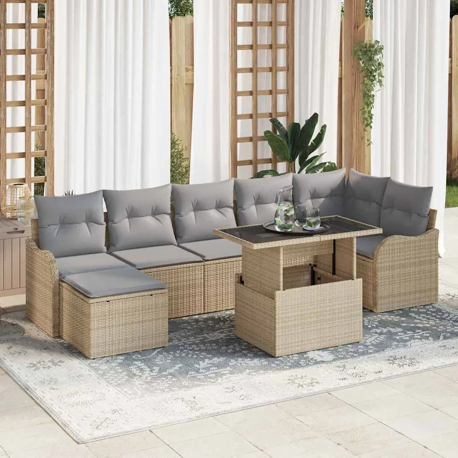 Ensemble de canapé de jardin 8 pcs Beige Poly rotin
