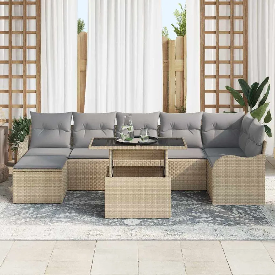 Ensemble de canapé de jardin 8 pcs Beige Poly rotin - 3