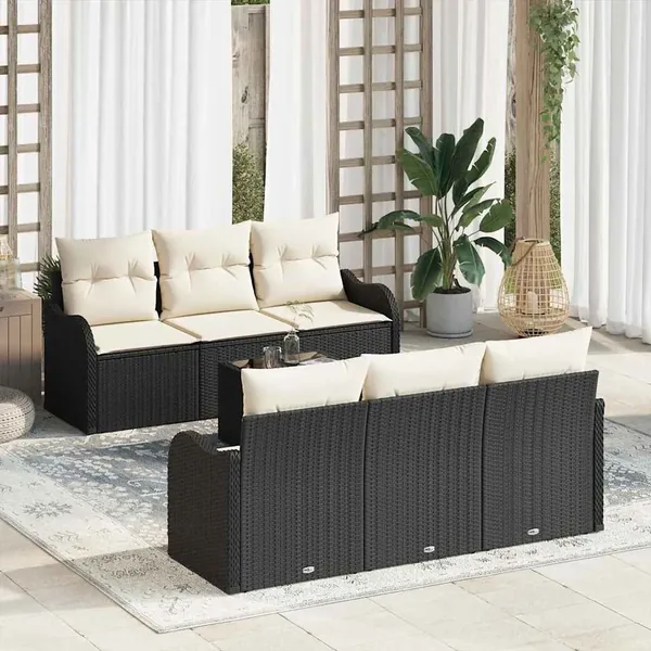 Ensemble de canapé de jardin avec coussin 7 pcs Noir et Crème