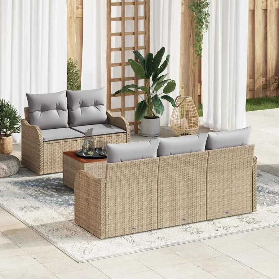 Ensemble de canapé de jardin avec coussin 6 pcs Beige polyrotin
