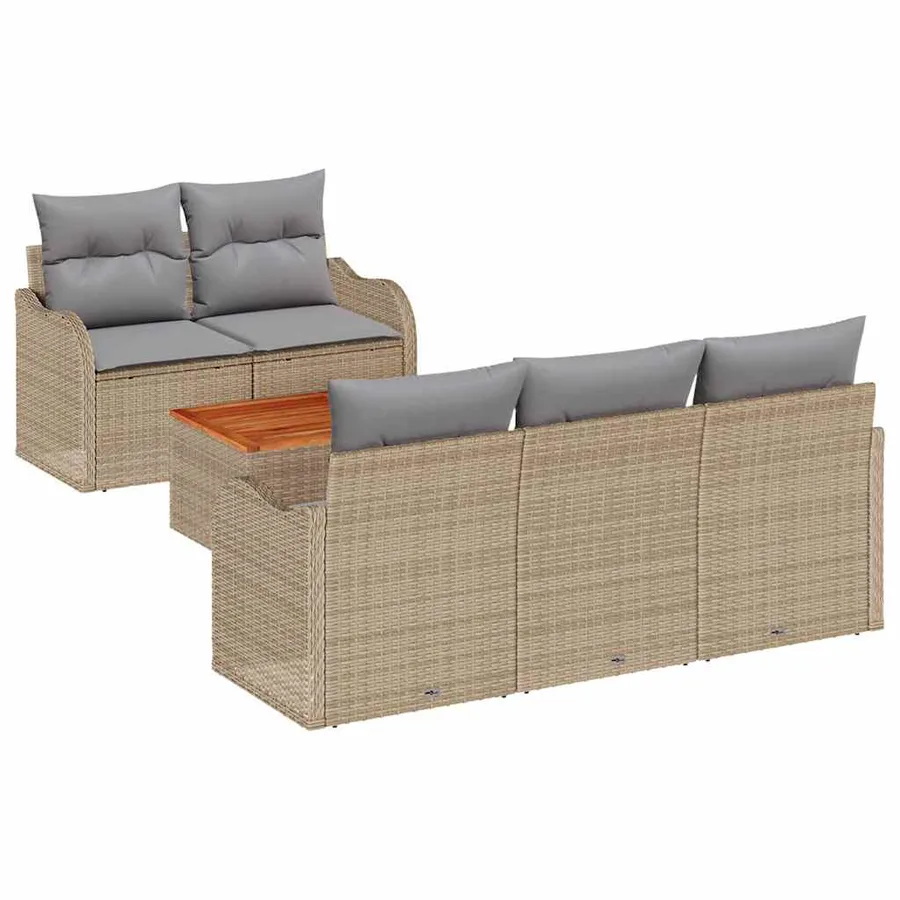 Ensemble de canapé de jardin avec coussin 6 pcs Beige polyrotin - 2