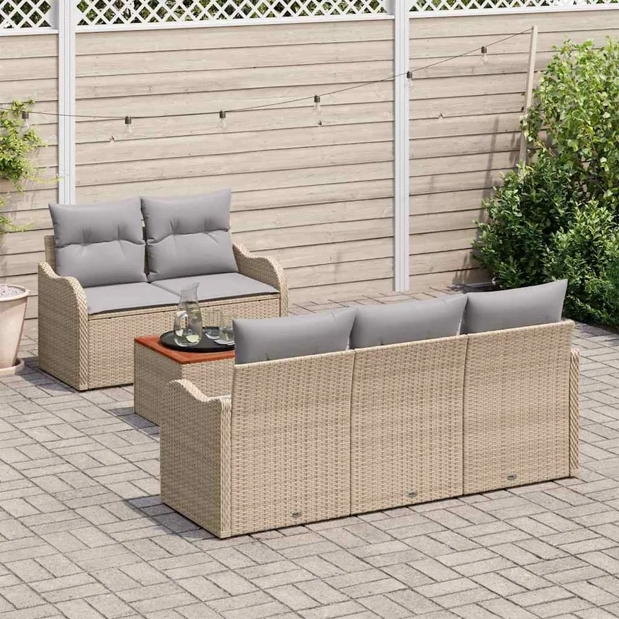 Ensemble de canapé de jardin avec coussin 6 pcs Beige polyrotin - 3