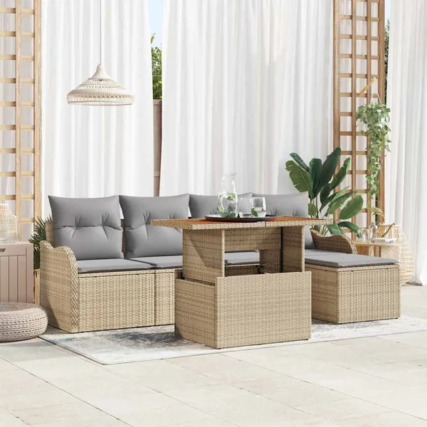Ensemble de canapé de jardin 6 pcs Beige et Gris clair