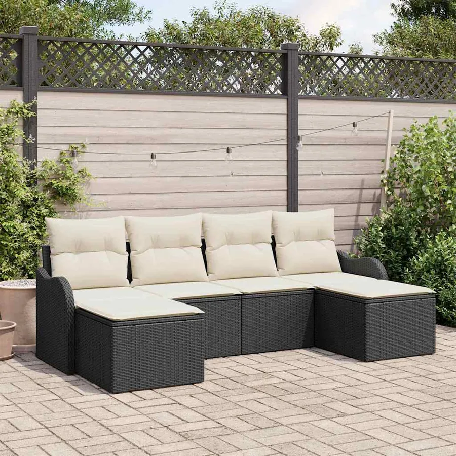 Ensemble de canapé de jardin 6 pcs Noir et blanc Poly rotin