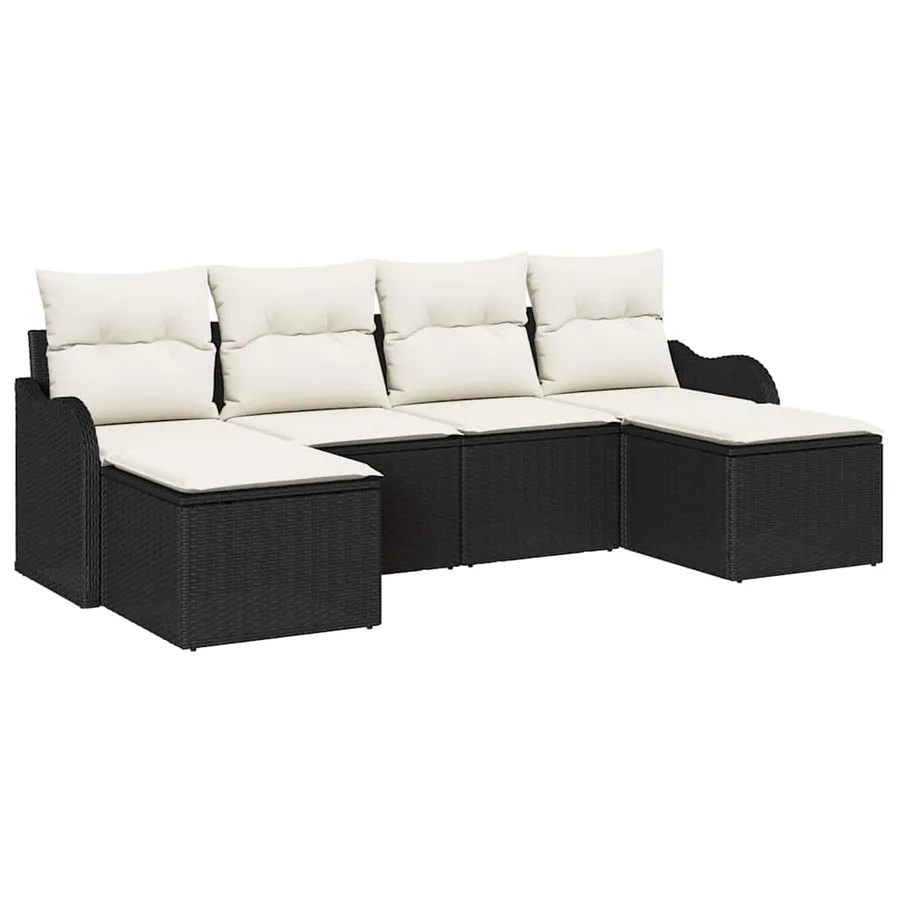 Ensemble de canapé de jardin 6 pcs Noir et blanc Poly rotin - 2