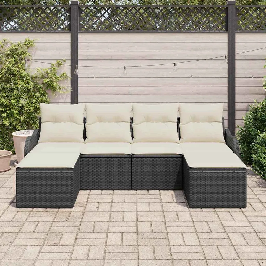 Ensemble de canapé de jardin 6 pcs Noir et blanc Poly rotin - 3