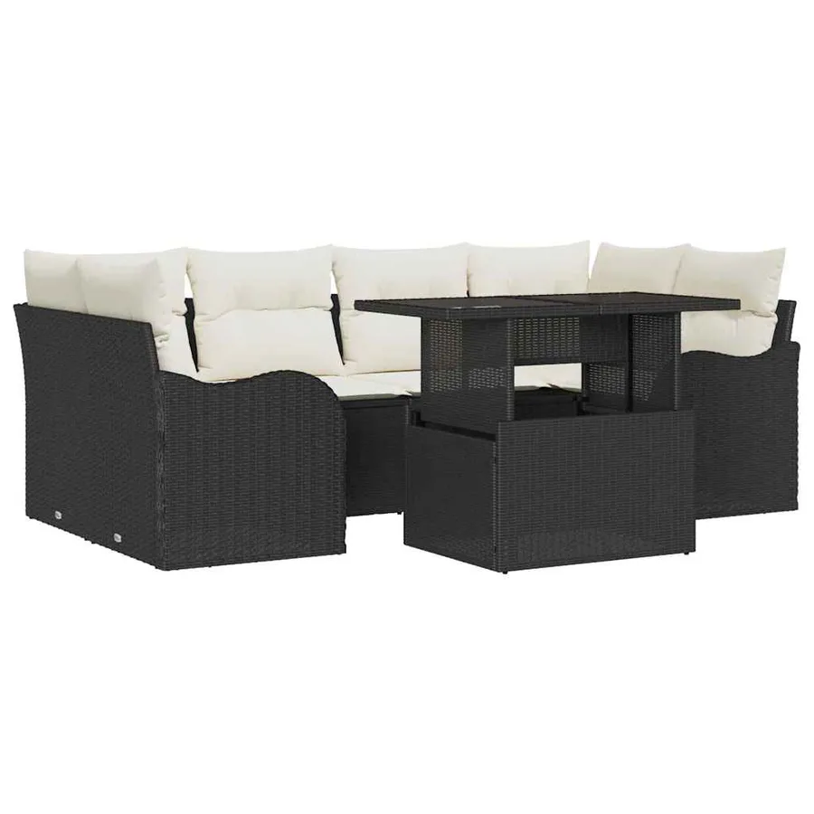 Ensemble de canapé de jardin 7 pcs Noir Poly Rattan - 2