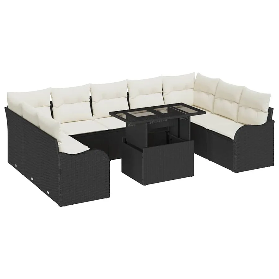 Ensemble de canapé de jardin 10 pcs Noir Poly Rattan - 2