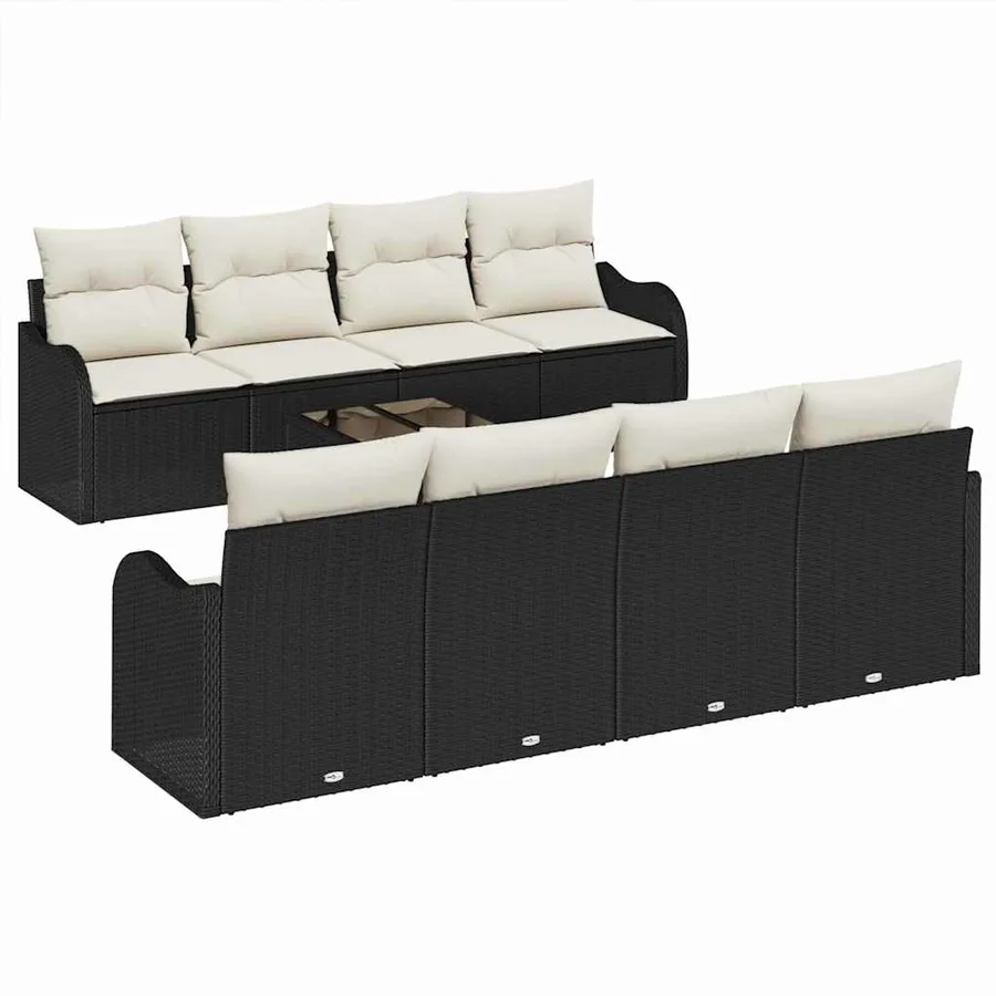 Ensemble de canapé de jardin avec coussin 9 pcs Noir et Crème - 2