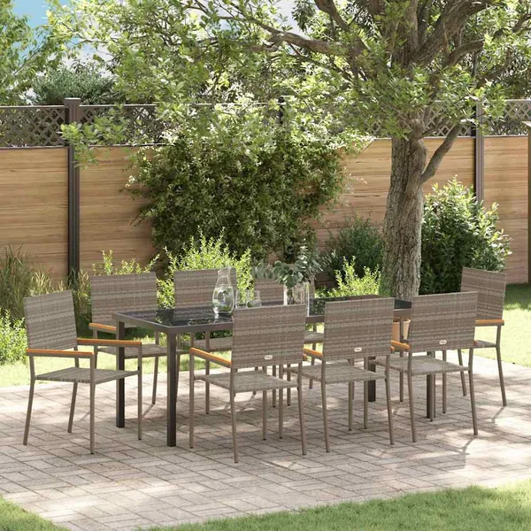 Ensemble de salle à manger pour jardin 9 pcs Gris polyrotin