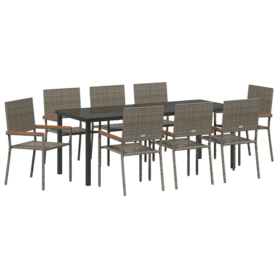 Ensemble de salle à manger pour jardin 9 pcs Gris polyrotin - 2