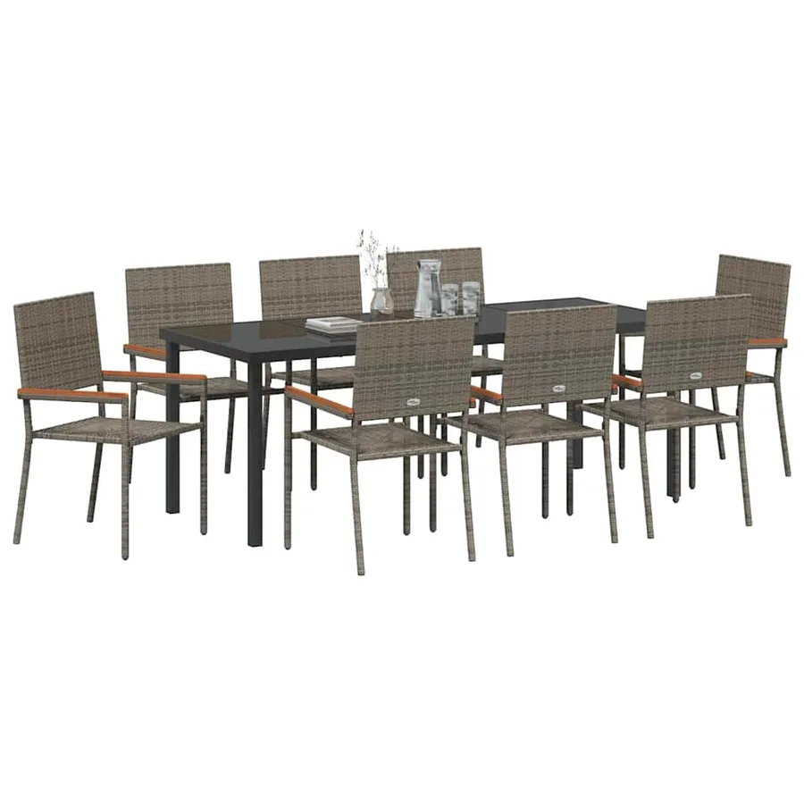 Ensemble de salle à manger pour jardin 9 pcs Gris polyrotin - 3