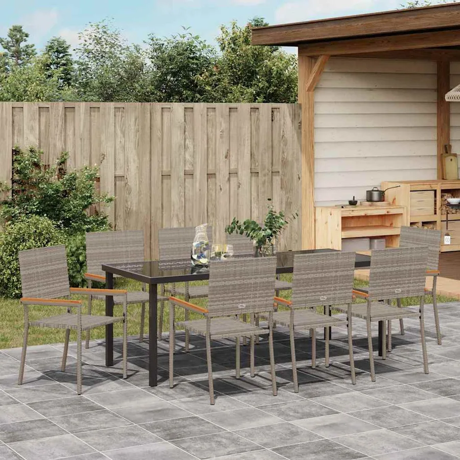 Ensemble de salle à manger pour jardin 9 pcs Gris polyrotin - 4