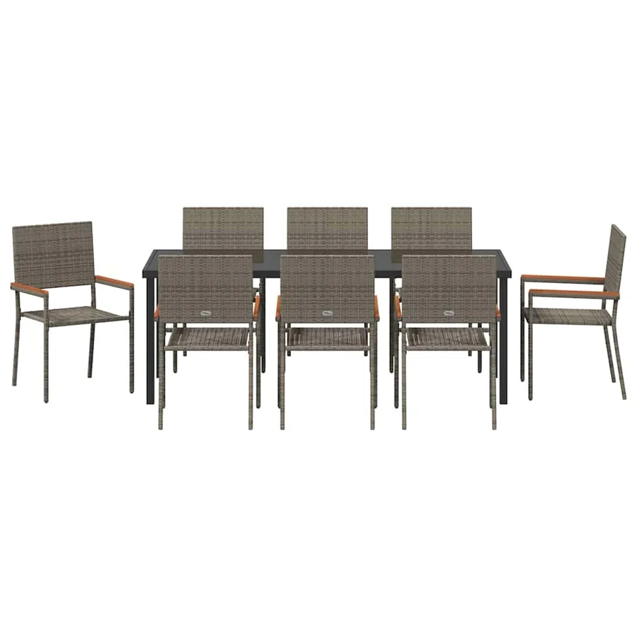 Ensemble de salle à manger pour jardin 9 pcs Gris polyrotin - 7