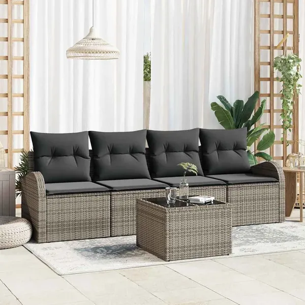Ensemble de canapé de jardin avec stockage 5 pcs Gris polyrotin