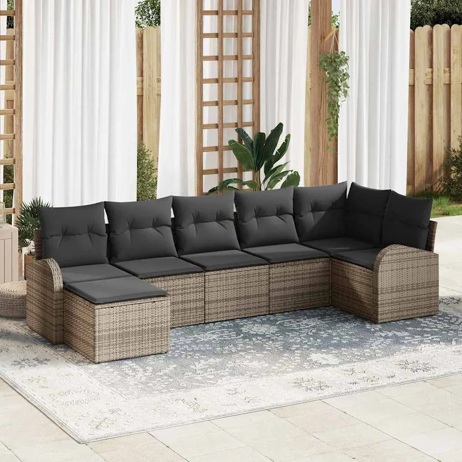 Ensemble de Canapés avec coussin 7 pcs Gris polyrotin