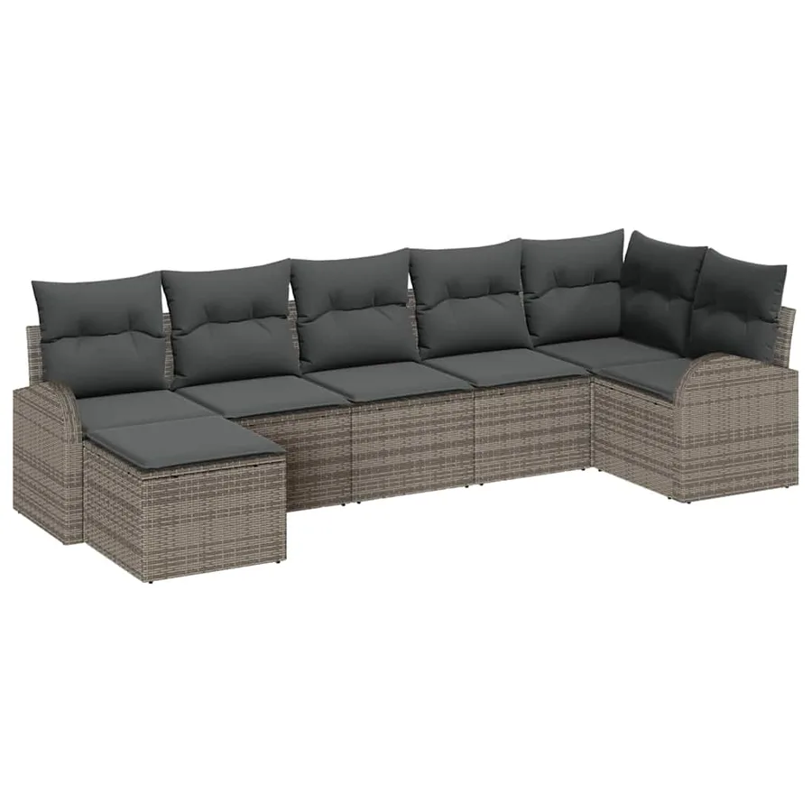 Ensemble de Canapés avec coussin 7 pcs Gris polyrotin - 2
