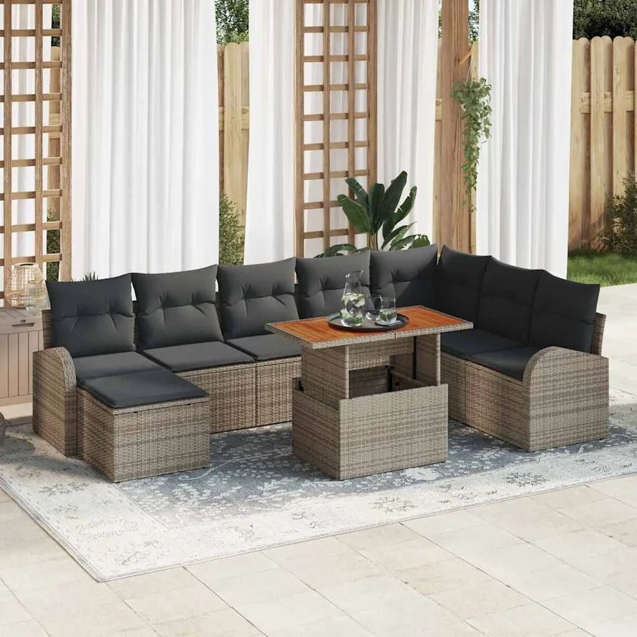 Ensemble de canapé de jardin 9 pcs Gris Poly rotin