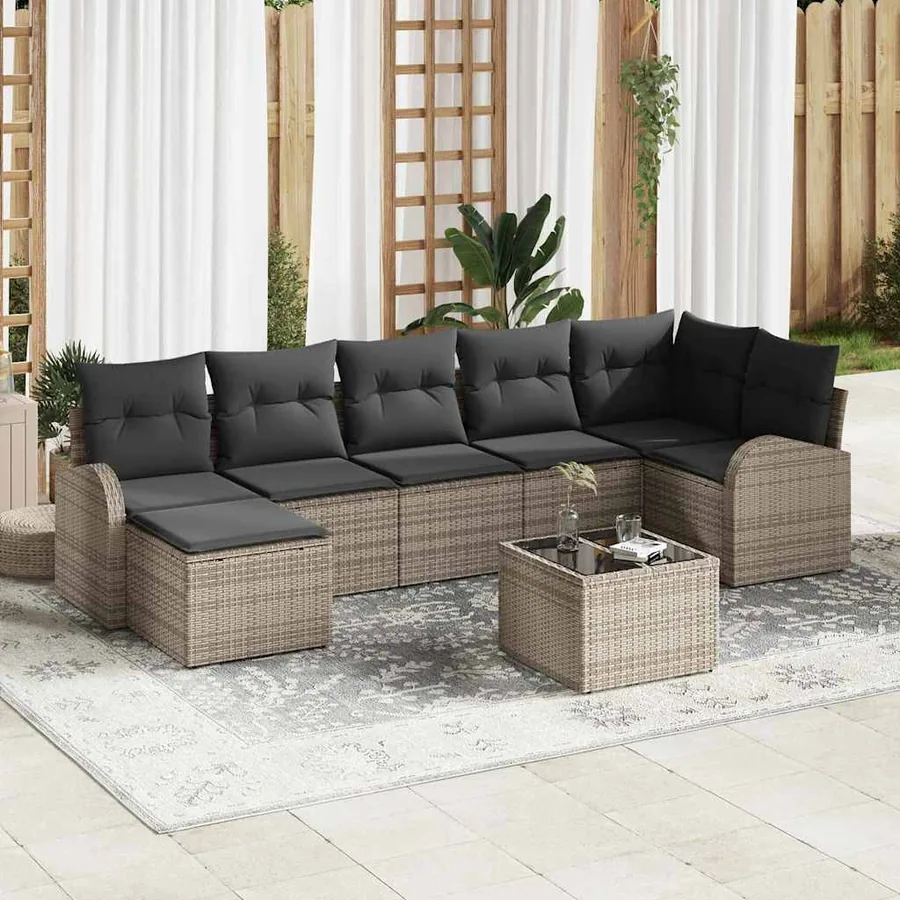 Ensemble de Canapés avec coussin 8 pcs Gris polyrotin