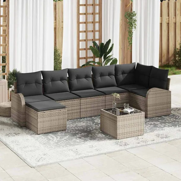 Ensemble de Canapés avec coussin 8 pcs Gris polyrotin