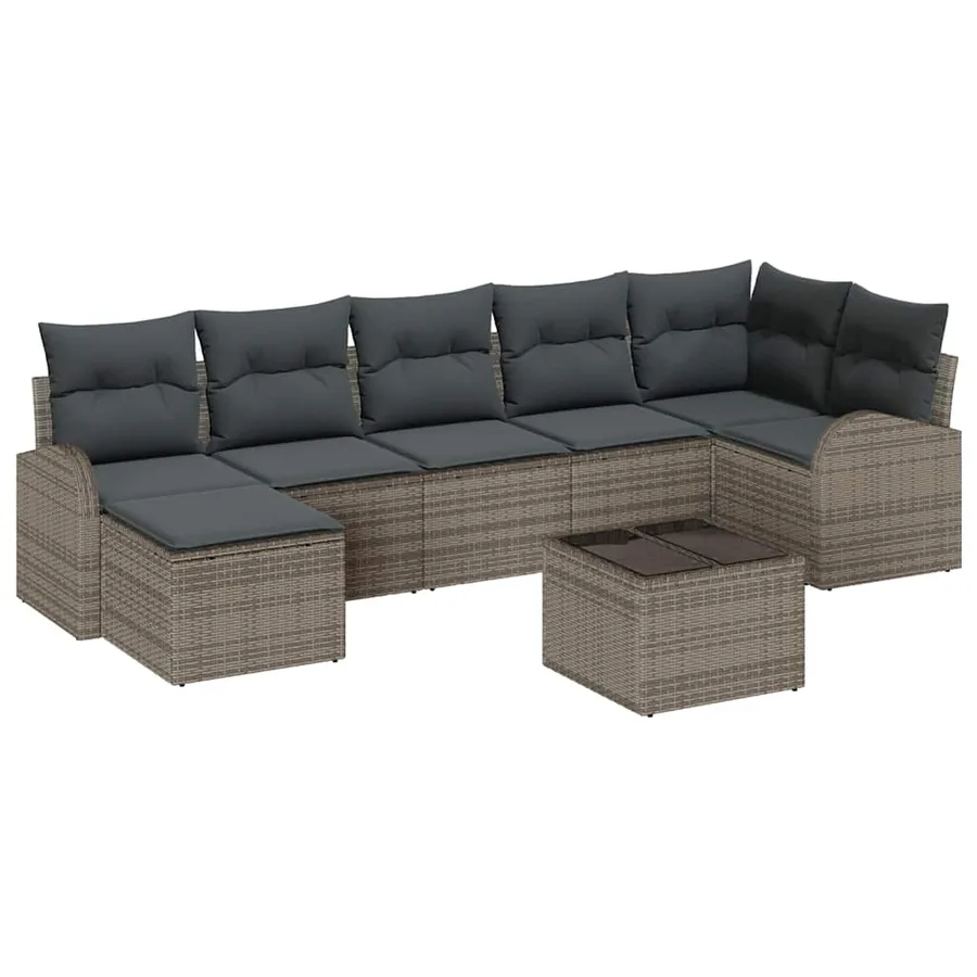 Ensemble de Canapés avec coussin 8 pcs Gris polyrotin - 2