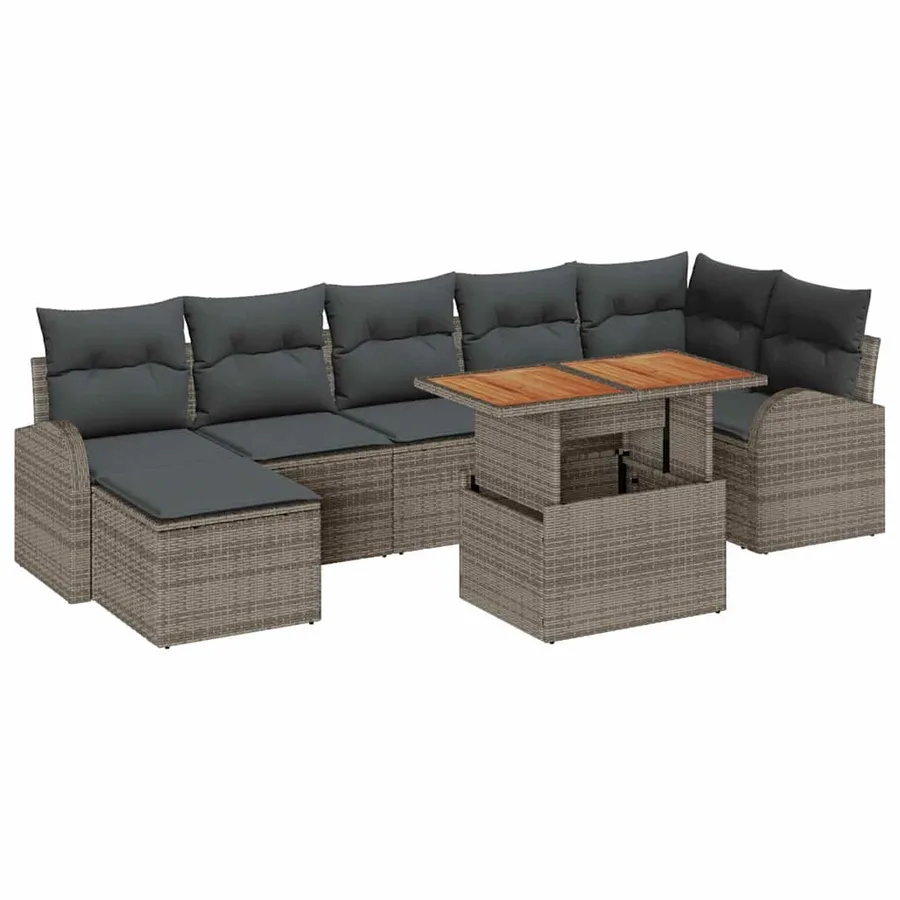 Ensemble de canapé de jardin 8 pcs Gris Poly rotin - 2
