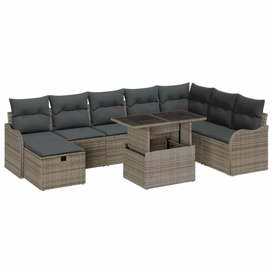 Ensemble de canapé de jardin avec coussin 9 pcs Gris Poly rotin - 2