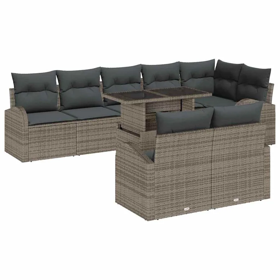Ensemble de canapé de jardin 9 pcs Gris Poly rotin - 2