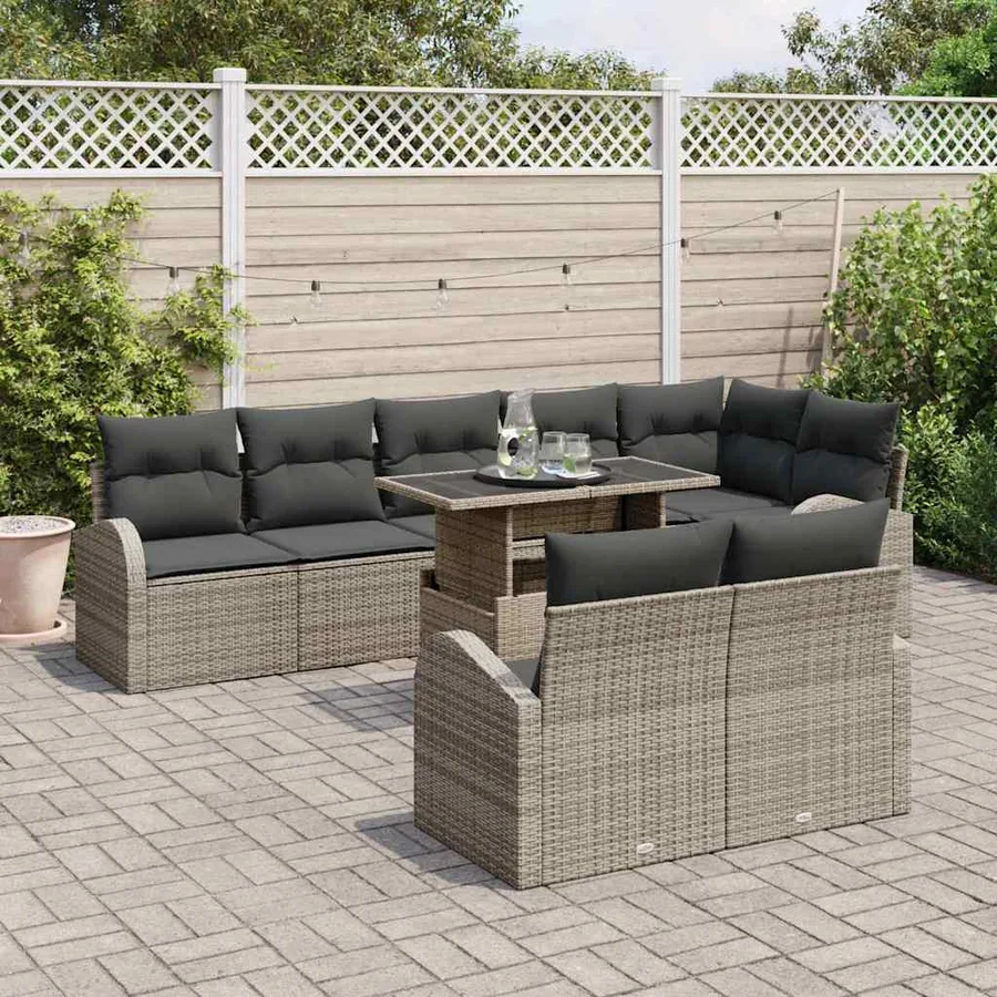 Ensemble de canapé de jardin 9 pcs Gris Poly rotin - 3
