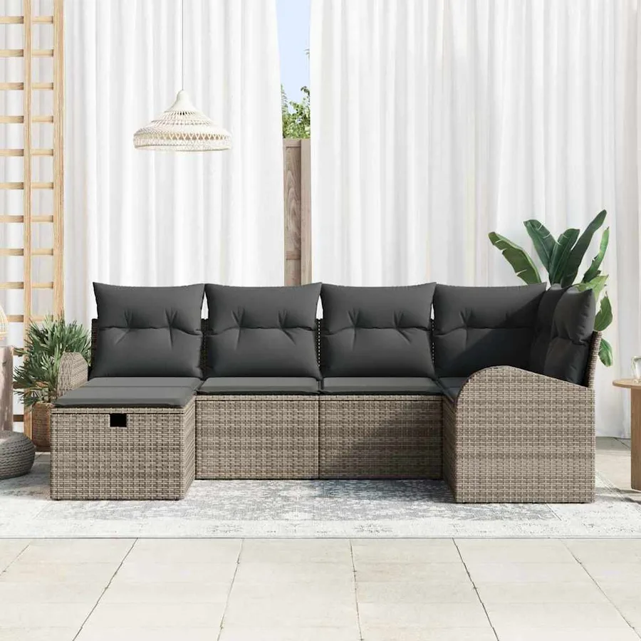 Ensemble de canapé de jardin avec coussin 6 pcs Gris Poly rotin - 3