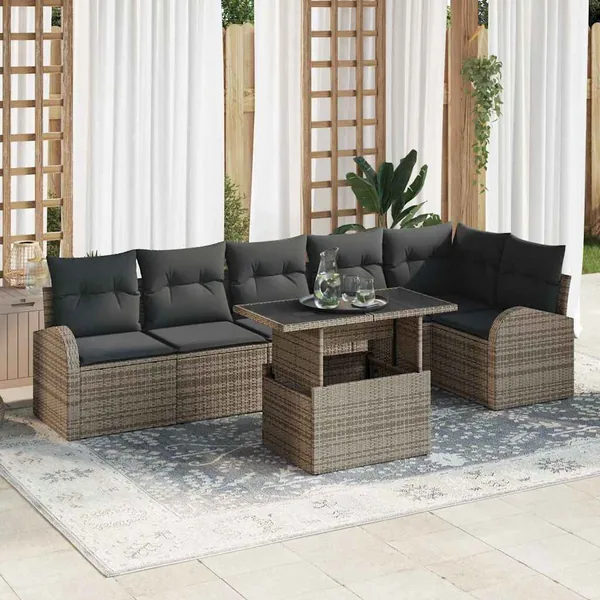 Ensemble de canapé de jardin avec coussin 7 pcs Gris Poly rotin
