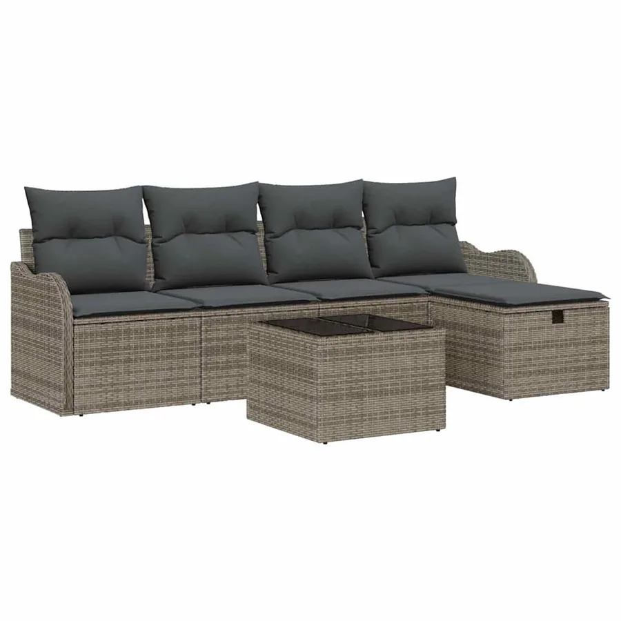 Ensemble de canapé de jardin avec coussin 6 pcs Gris Poly rotin - 2