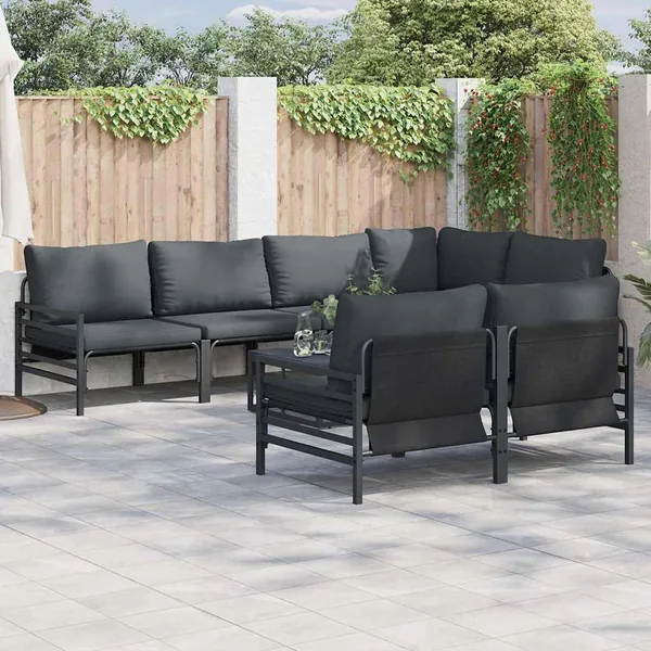 Ensemble de canapé de jardin avec coussin 7 pcs Noir Acier