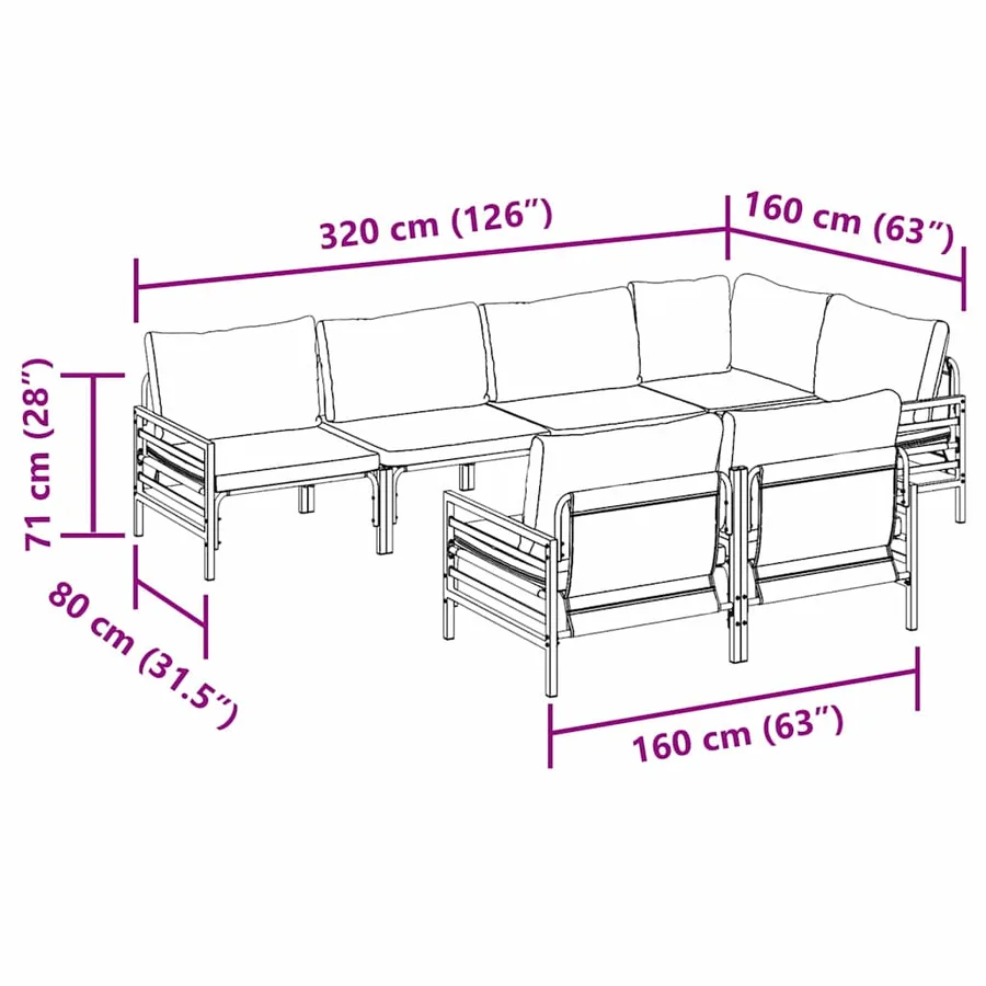 Ensemble de canapé de jardin avec coussin 7 pcs Noir Acier - 12