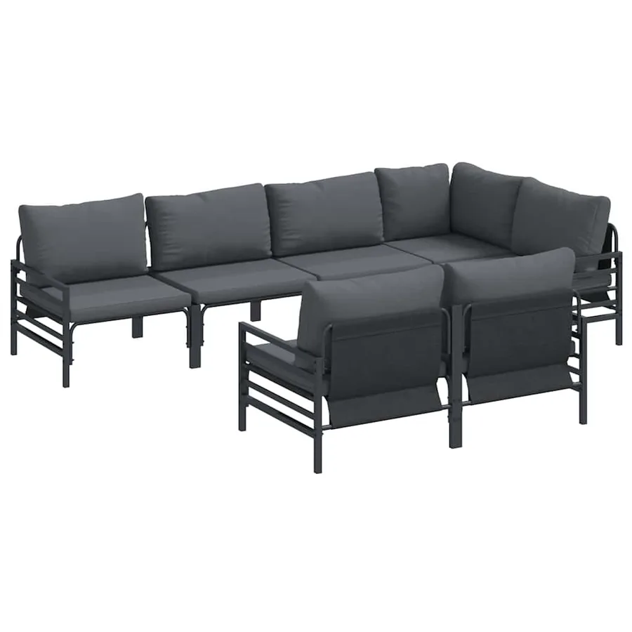 Ensemble de canapé de jardin avec coussin 7 pcs Noir Acier - 2