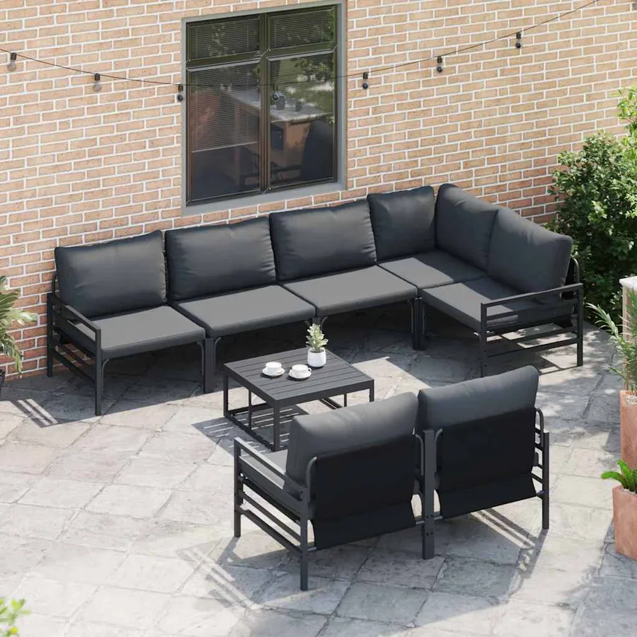 Ensemble de canapé de jardin avec coussin 7 pcs Noir Acier - 3