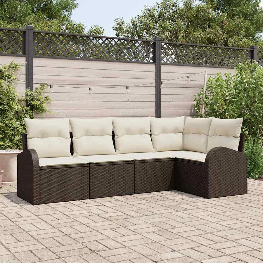 Ensemble de Canapés avec coussin 5 pcs Marron Polyester