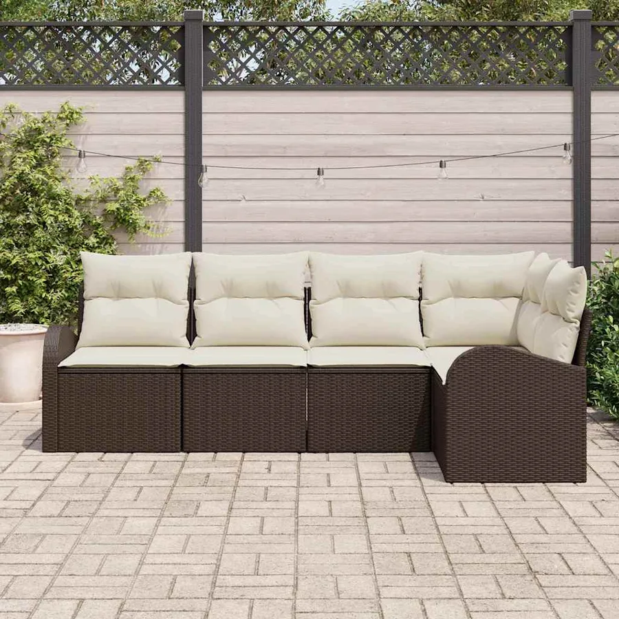 Ensemble de Canapés avec coussin 5 pcs Marron Polyester - 3