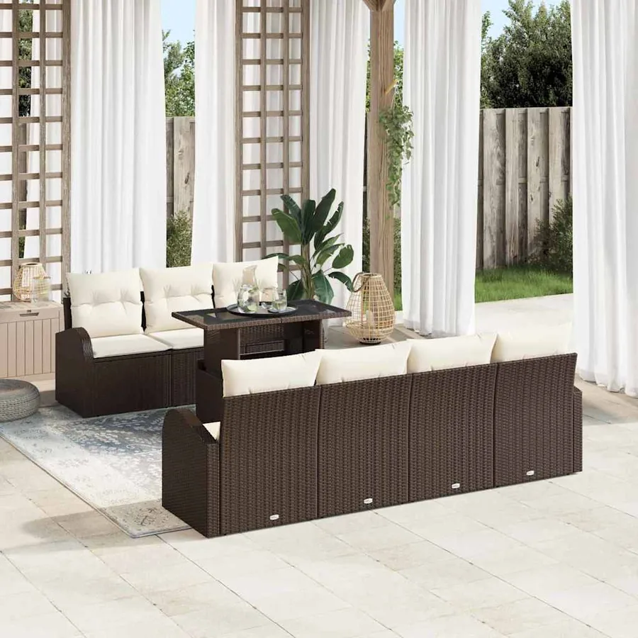 Ensemble de canapé de jardin 8 pcs Marron Poly rotin