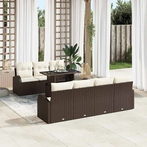 Ensemble de canapé de jardin 8 pcs Marron Poly rotin