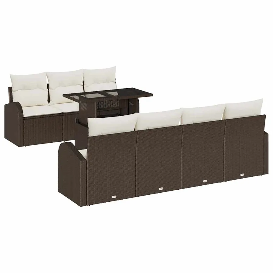 Ensemble de canapé de jardin 8 pcs Marron Poly rotin - 2
