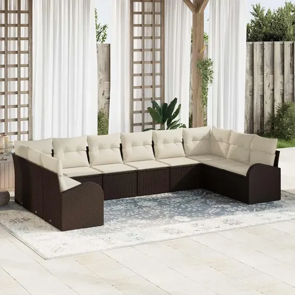 Ensemble de Canapés avec coussin 10 pcs Marron Polyrotin