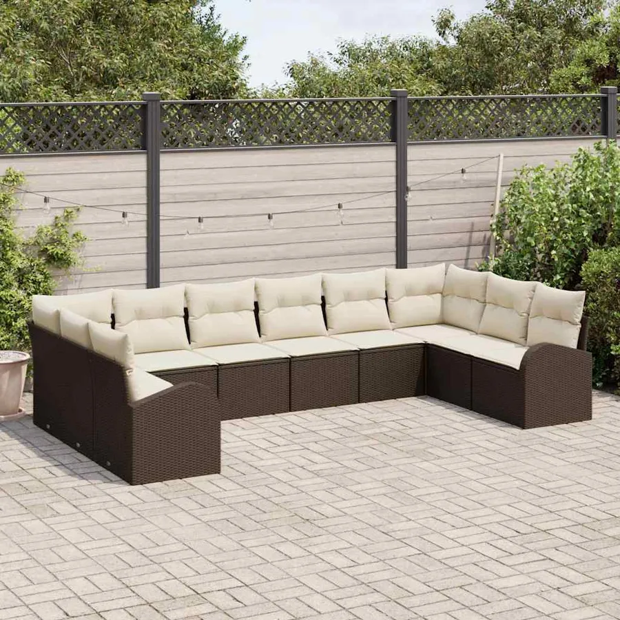 Ensemble de Canapés avec coussin 10 pcs Marron Polyrotin - 3